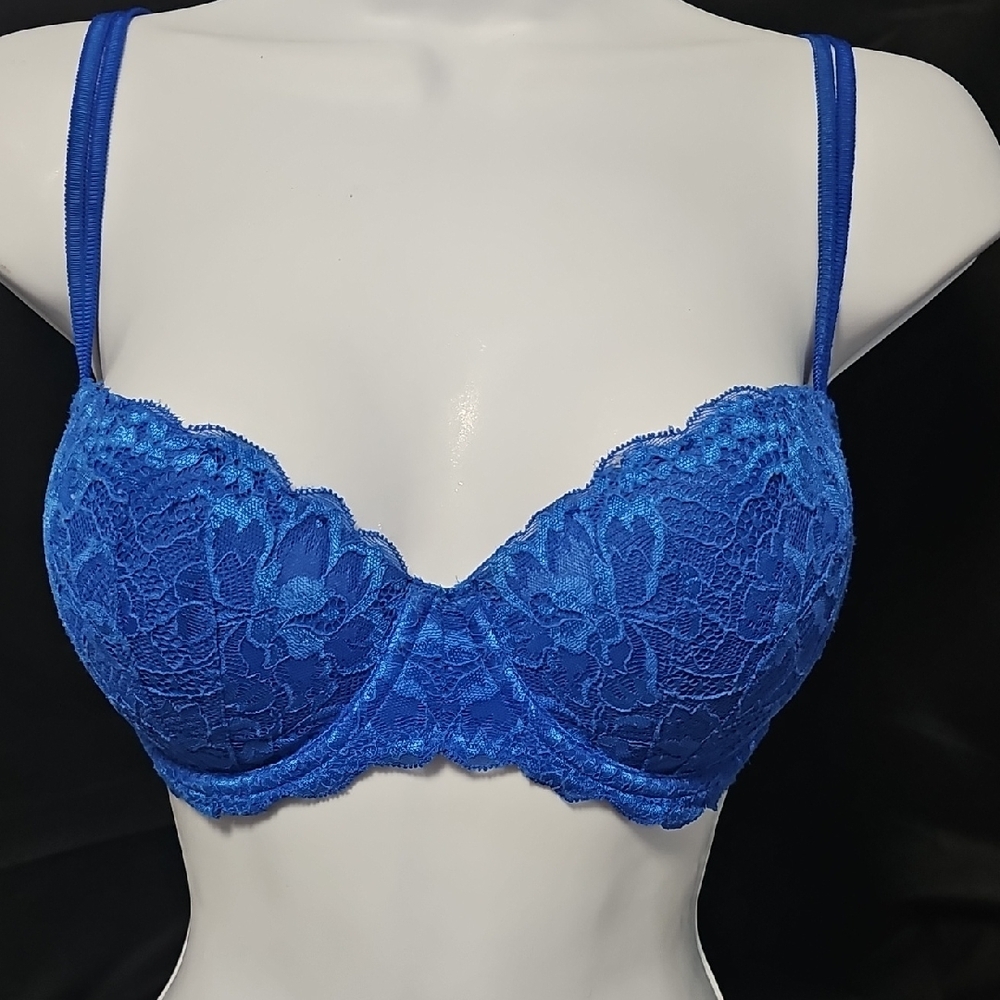 PINK by VS sz 34D EUC Royal Blue Lace Underwire Bra w/Adjustable Straps